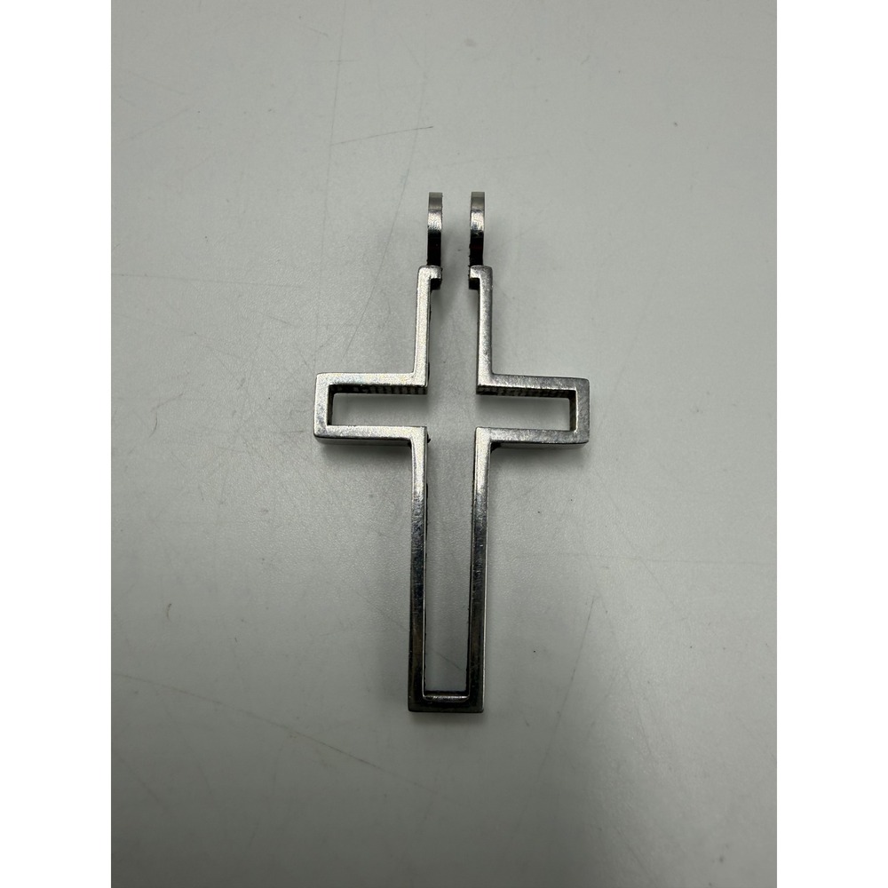 MJYX Stainless Steel Open Frame Cross Pendant Silver Tone Minimalist Religious